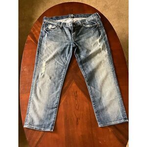 7 For All Mankind Women's Tag 32 Crop Straight Leg Jeans Distressed